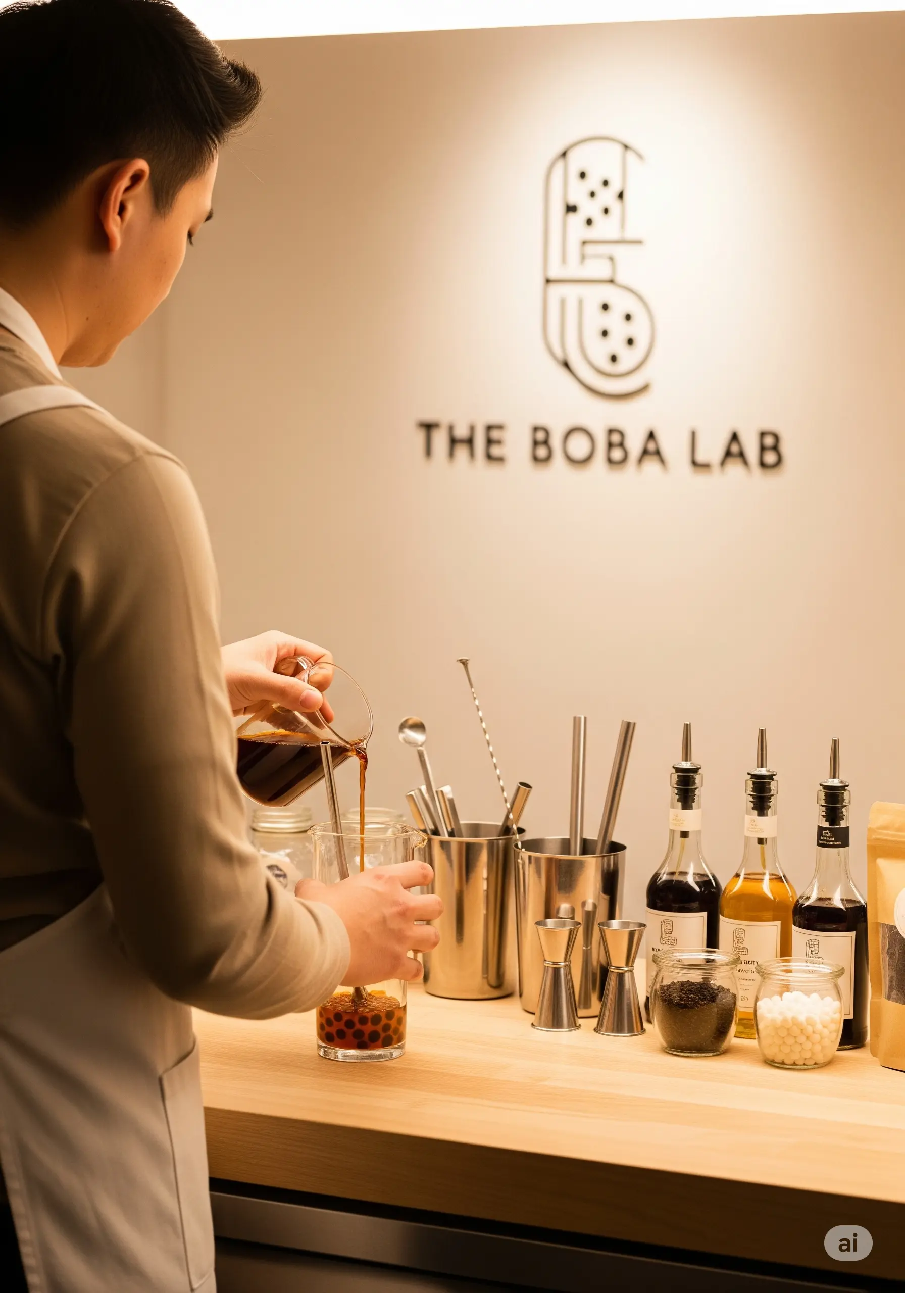 Tim The Boba Lab sedang menyiapkan minuman